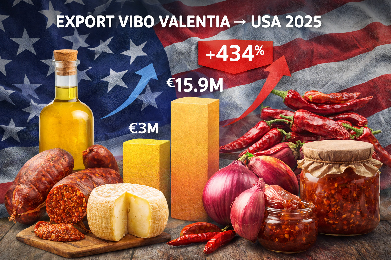 Export Calabria 2025: Vibo Valentia vola negli USA con un +434%